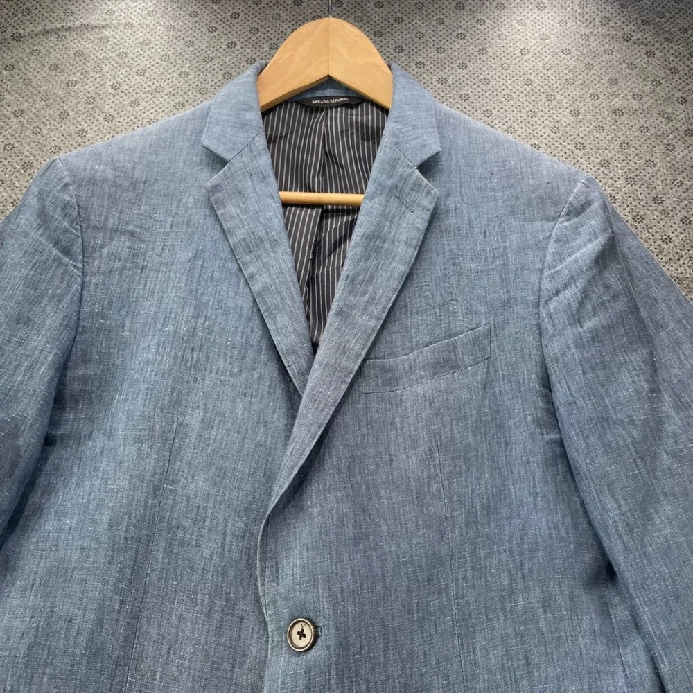 Banana Republic Slim Fit Linen Blazer Mens 40R Blue Chambray Sport Coat 2-Button